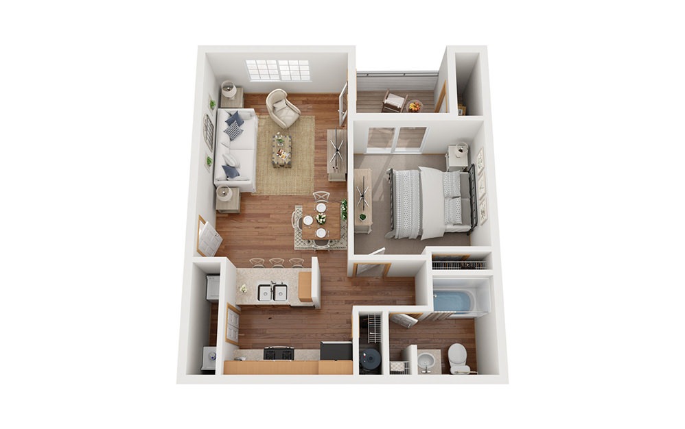 A1 - 1 bedroom floorplan layout with 1 bath and 719 square feet.